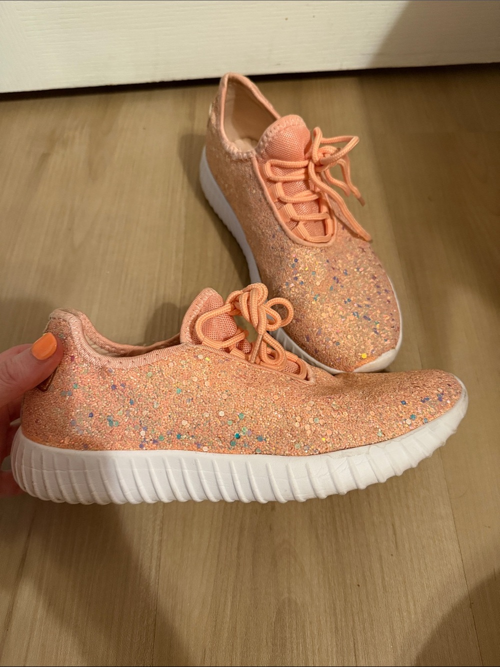 Forever 21 Peach Glitter Slip-On Sneakers